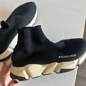Balenciaga Black Knit Speed Trainer with Cream Sculpted Sole